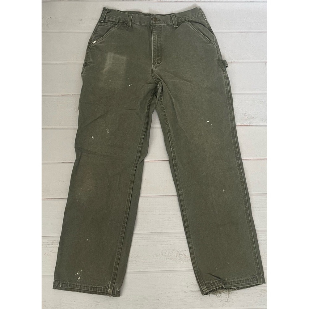 Vintage Carhartt Carpenter B11 MOS Green Canvas Workwear Pants Size 34x34‎